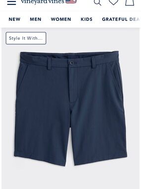 Vineyard Vines Men's On The Go 9 inch Dark Navy Flat-Front Performance Shorts